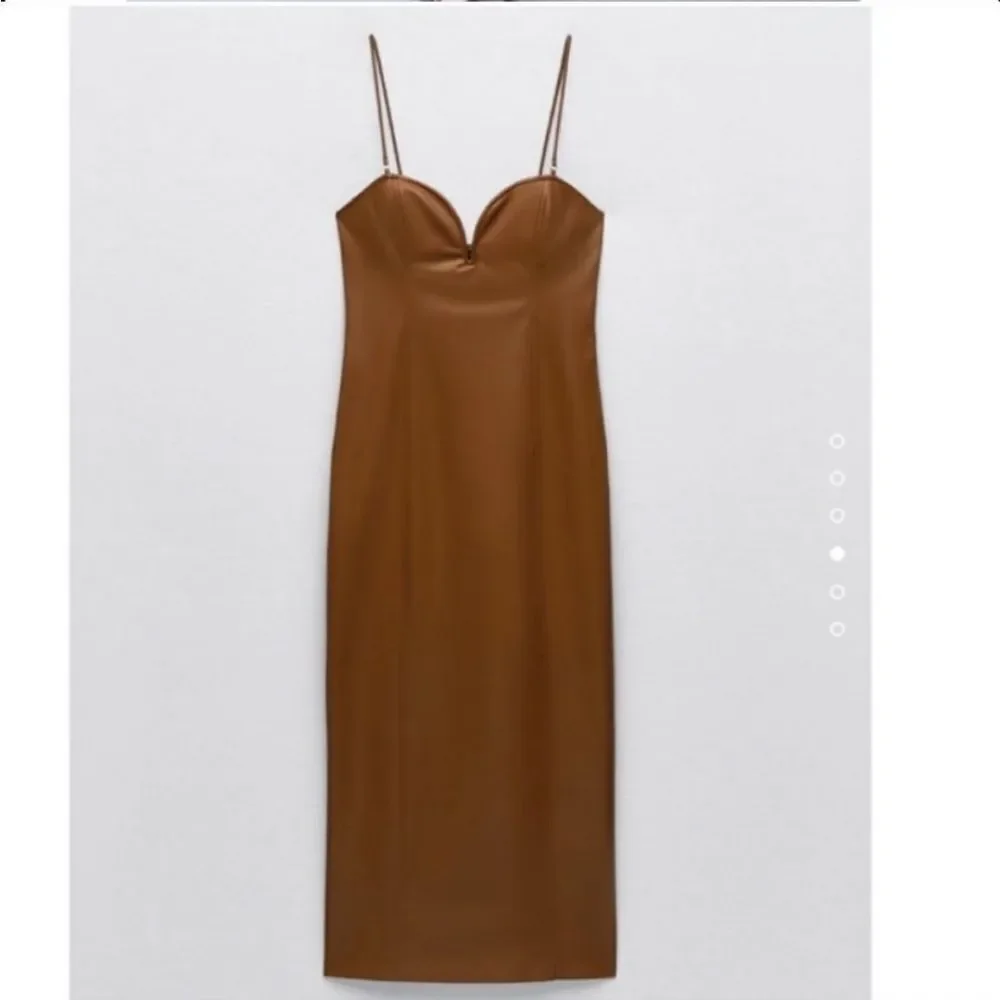 Zara Brown Leather Midi Dress - Picture 4 of 4